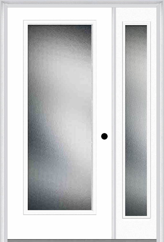 MMI FULL LITE 3'0" X 6'8" TEXTURED/PRIVACY FIBERGLASS SMOOTH EXTERIOR PREHUNG DOOR WITH 1 FULL LITE TEXTURED/PRIVACY GLASS SIDELIGHT 686